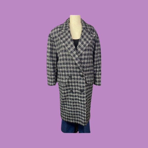 Peabody House Other - Vintage Houndstooth Double Breasted Wool Blend Trench Coat, Size 9/10